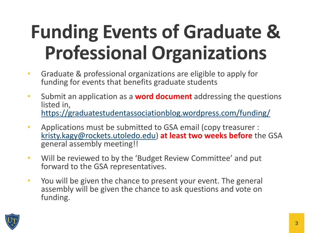 funding events of graduate professional