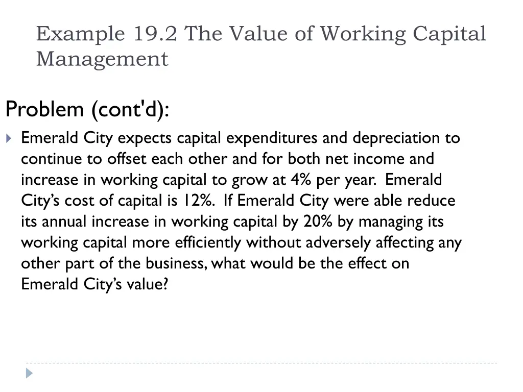 example 19 2 the value of working capital 1