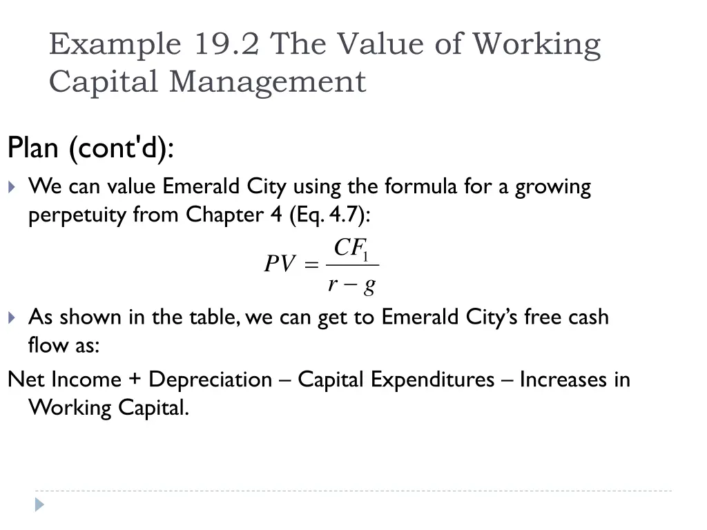 example 19 2 the value of working capital 3