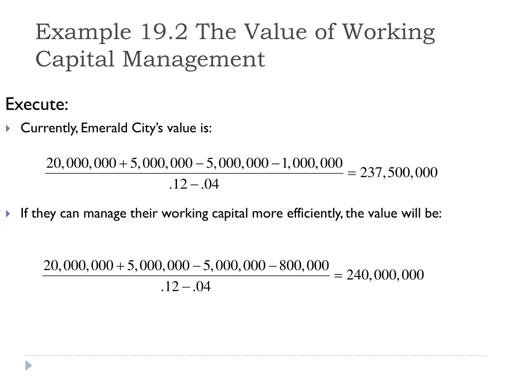 example 19 2 the value of working capital 4