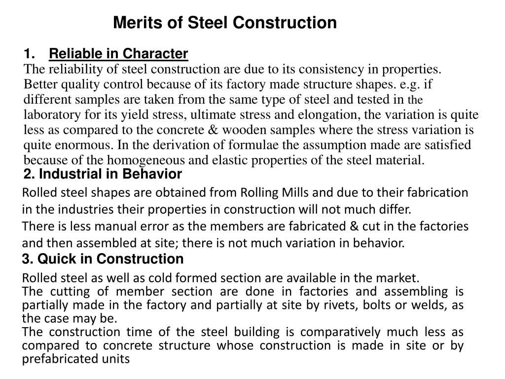 merits of steel construction