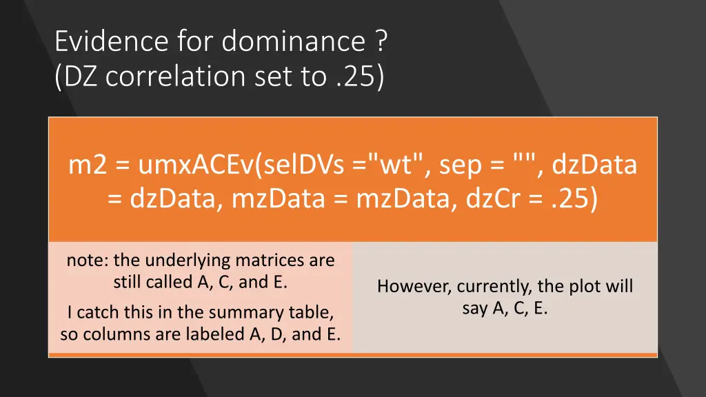 evidence for dominance dz correlation set to 25