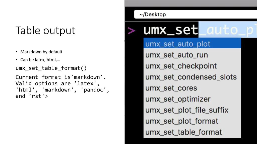 table output