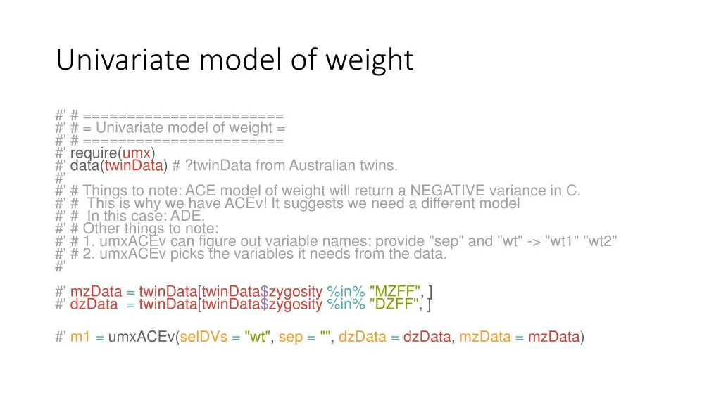 univariate model of weight