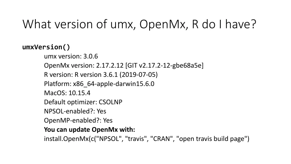 what version of umx openmx r do i have