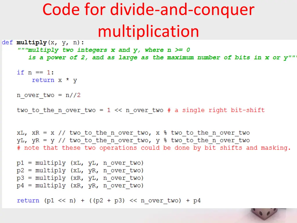 code for divide and conquer multiplication