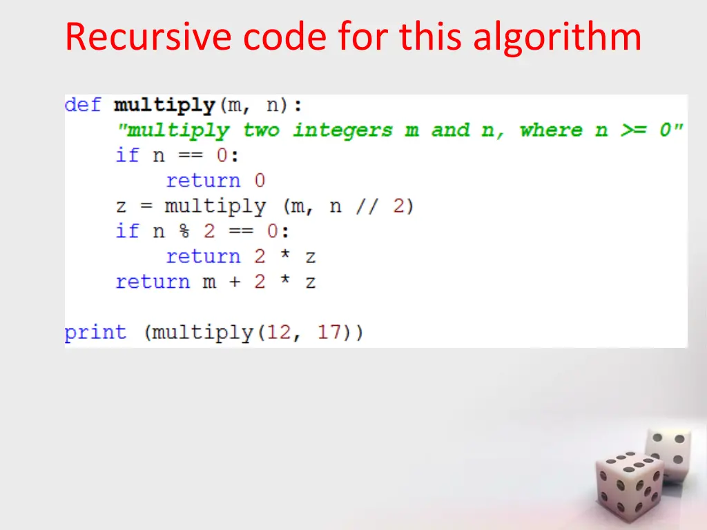 recursive code for this algorithm