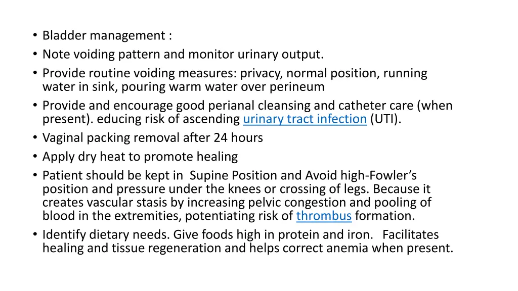 bladder management note voiding pattern