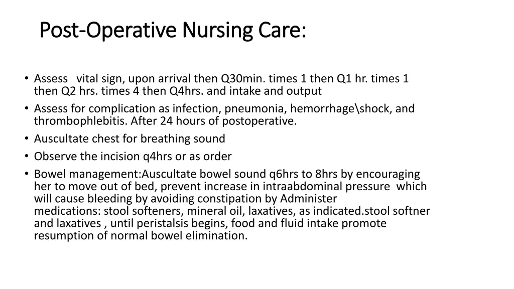 post post operative nursing care operative