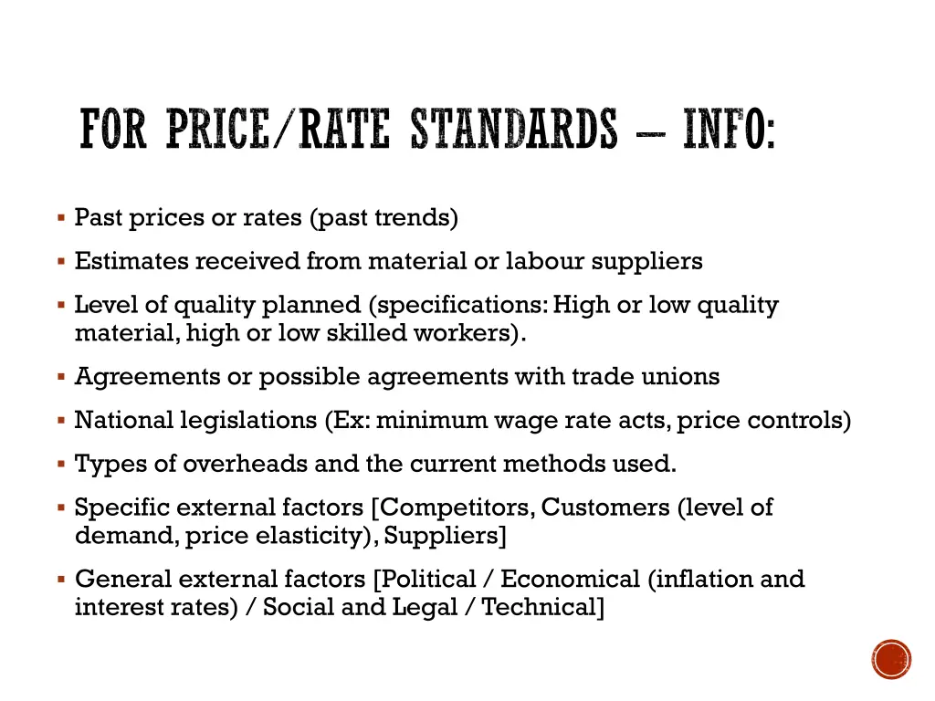 for price rate standards info