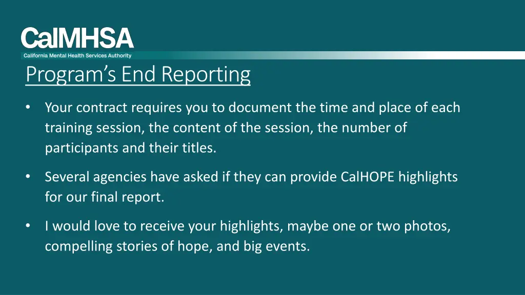 program s end reporting