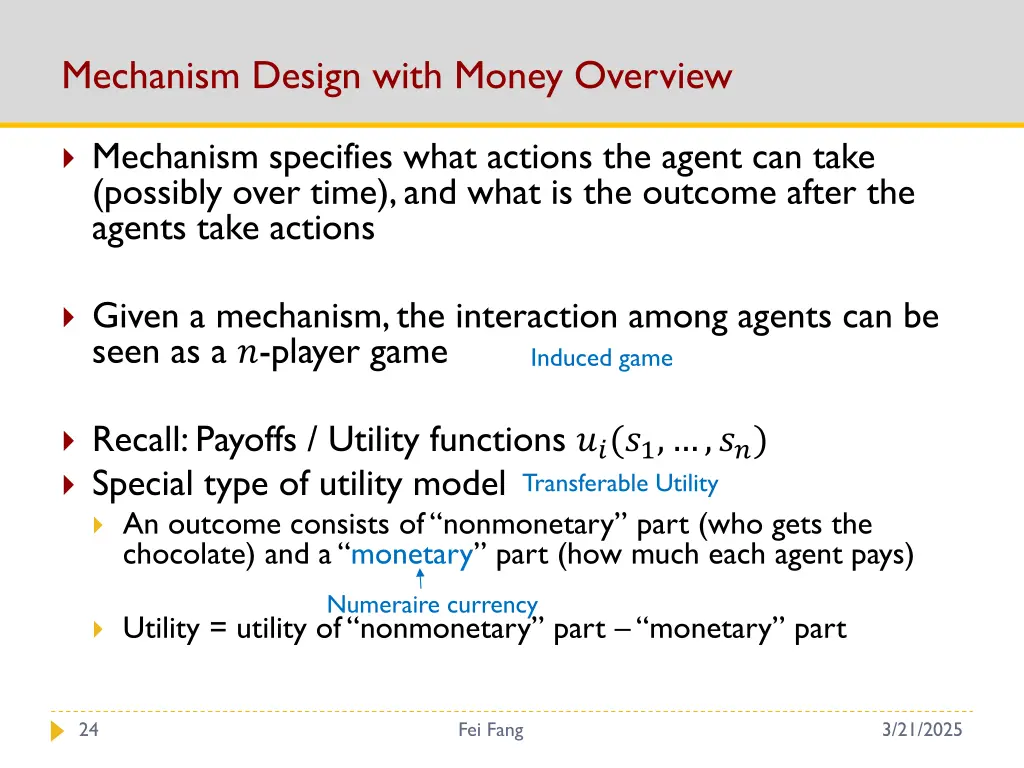 mechanism design with money overview