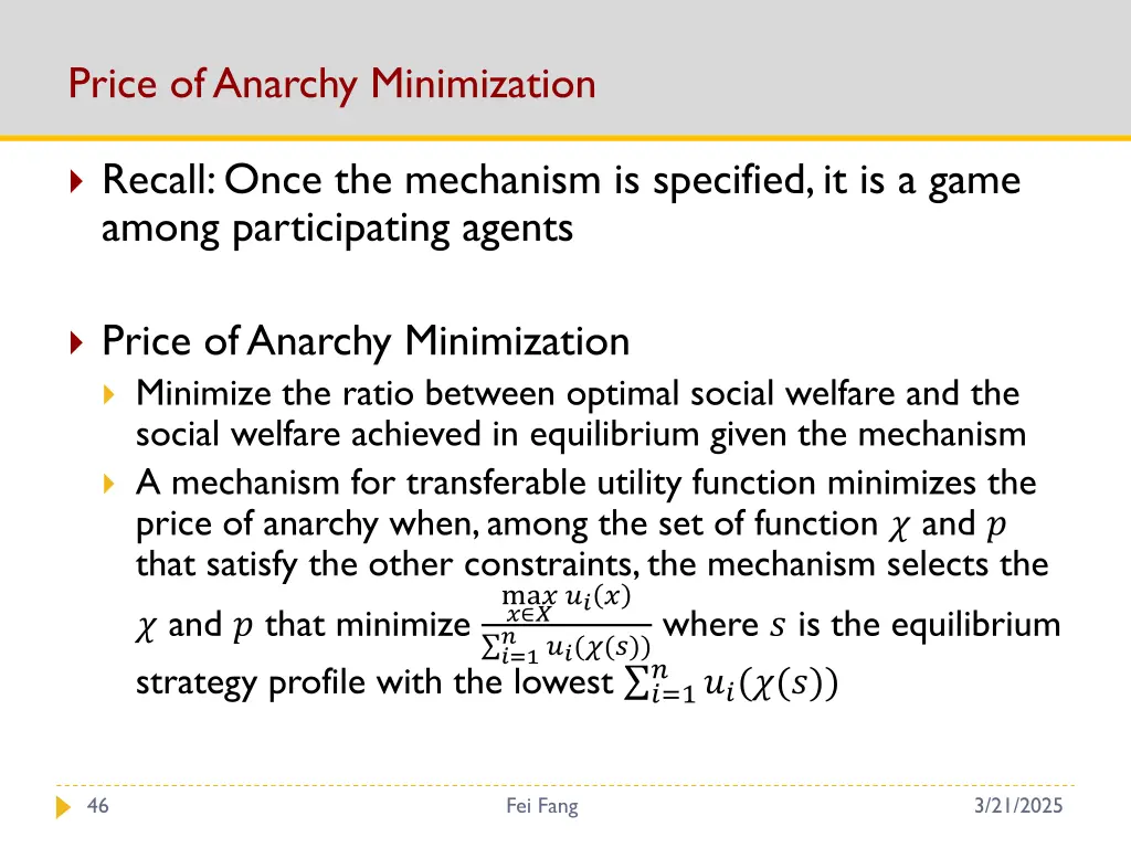 price of anarchy minimization