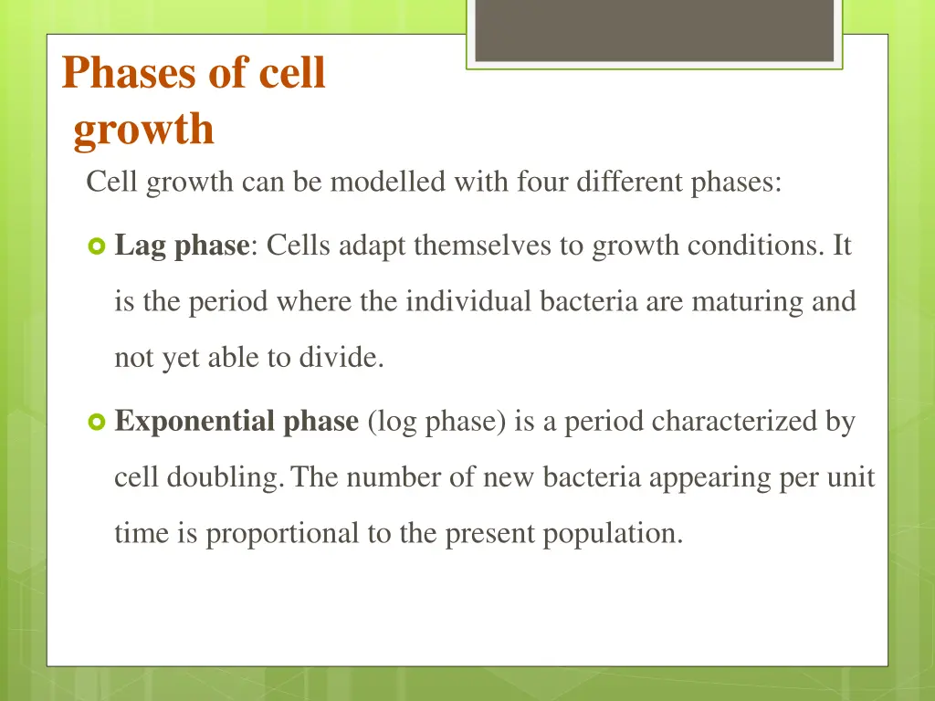 phases of cell growth cell growth can be modelled