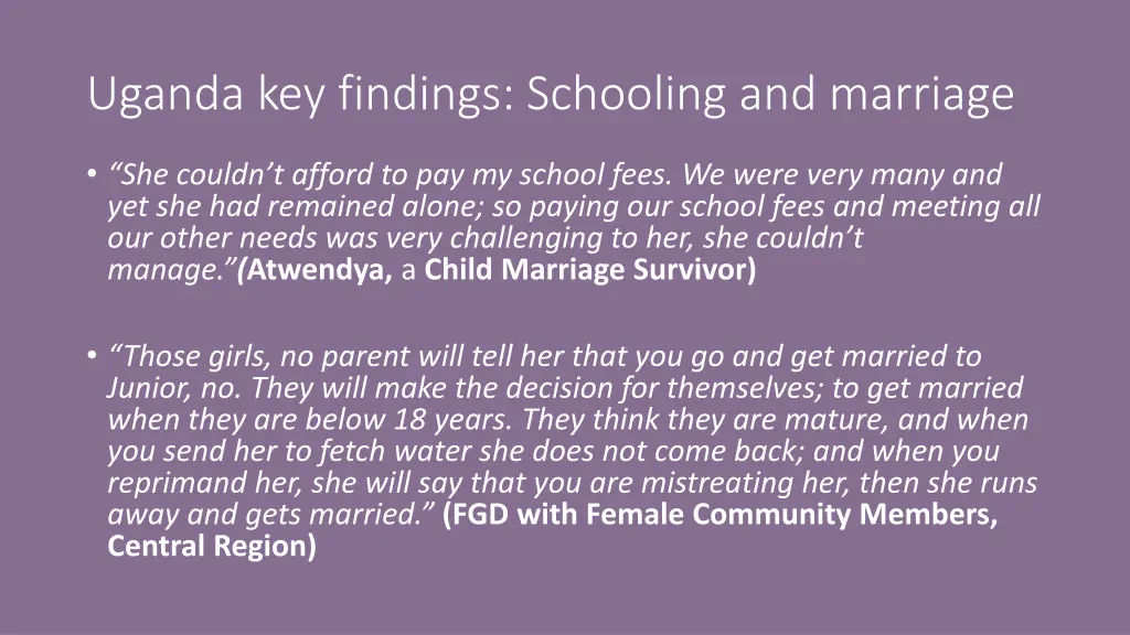 uganda key findings schooling and marriage