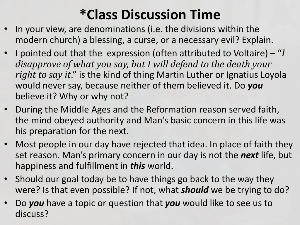class discussion time 1