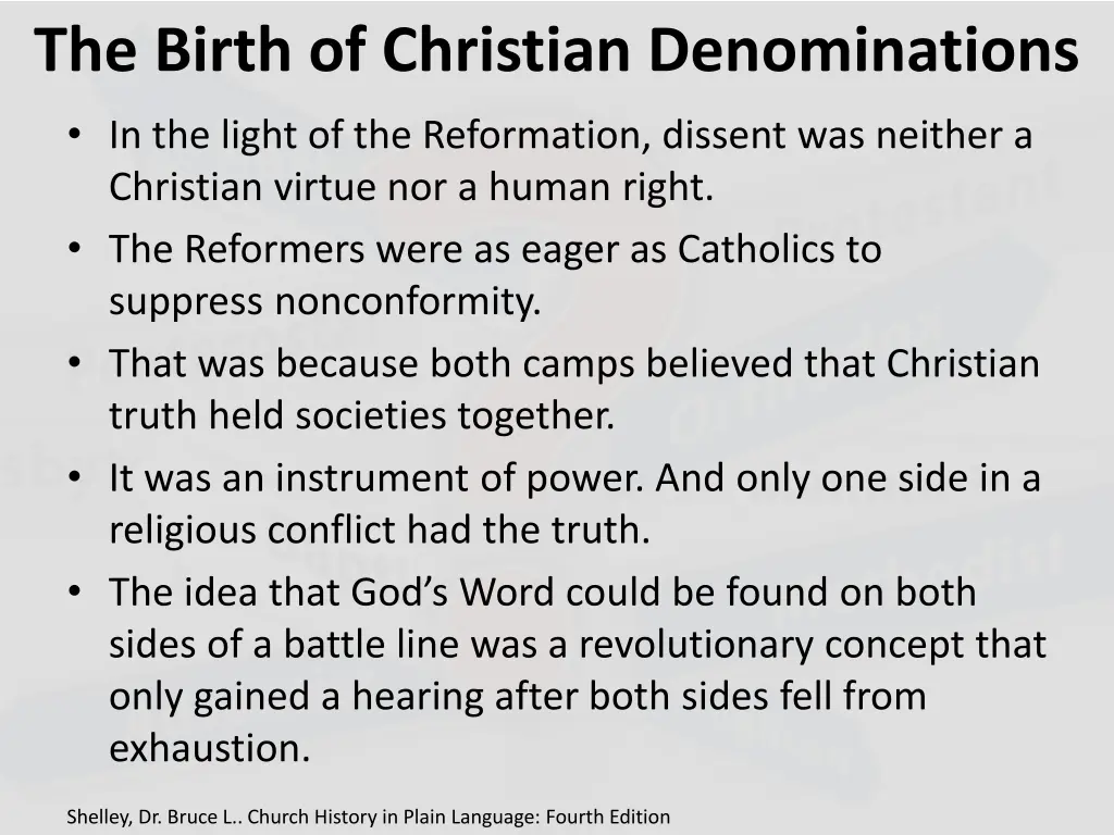 the birth of christian denominations in the light
