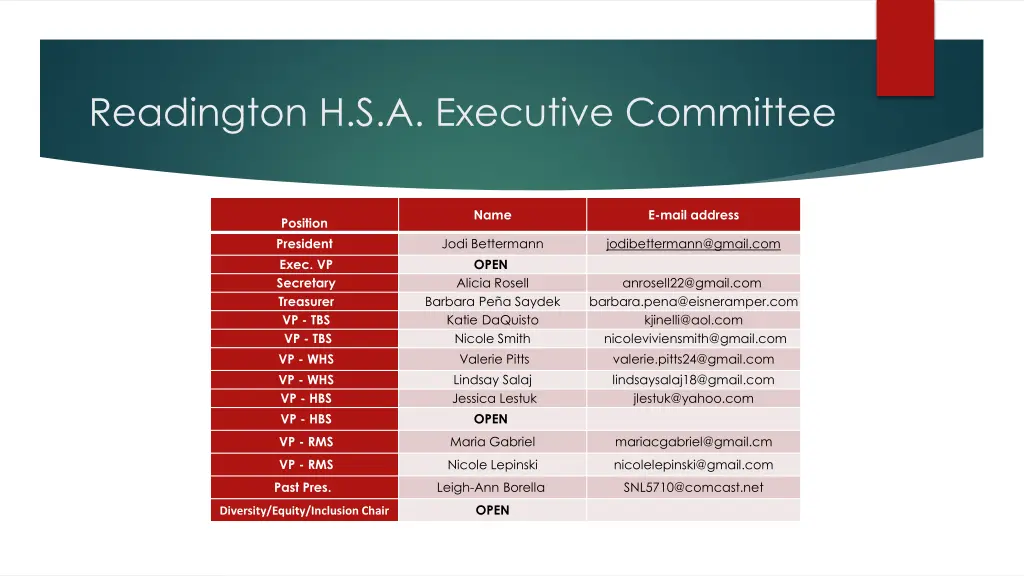 readington h s a executive committee