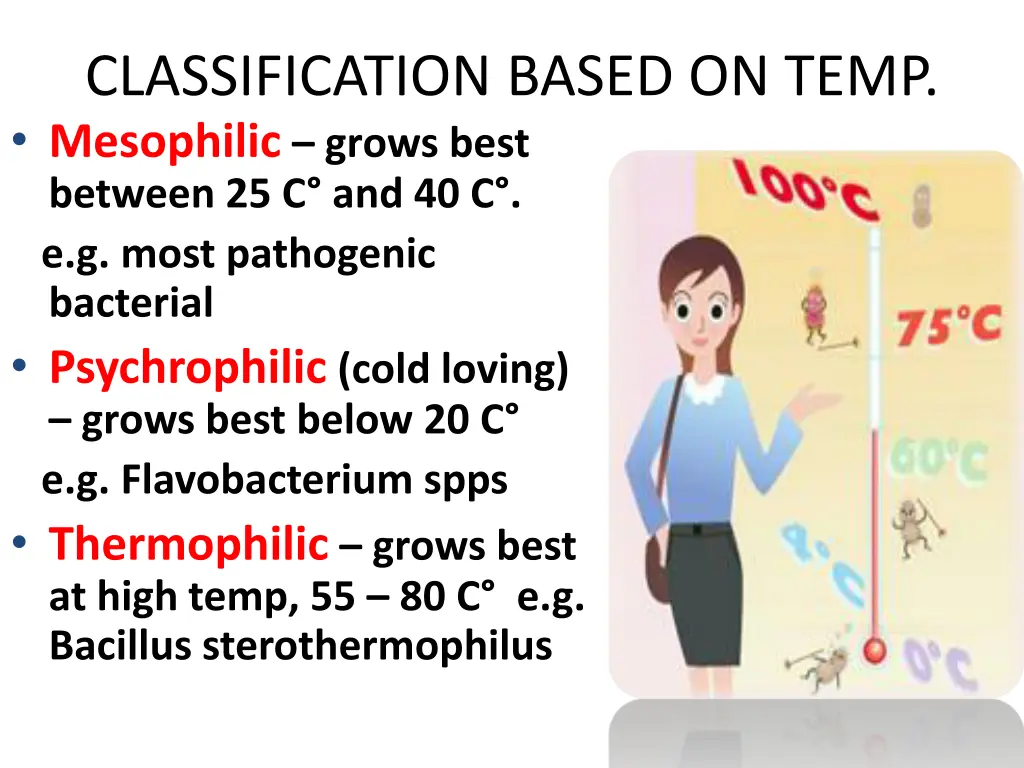 classification based on temp mesophilic grows