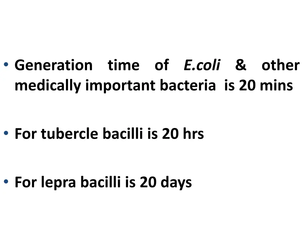 generation time of e coli other medically
