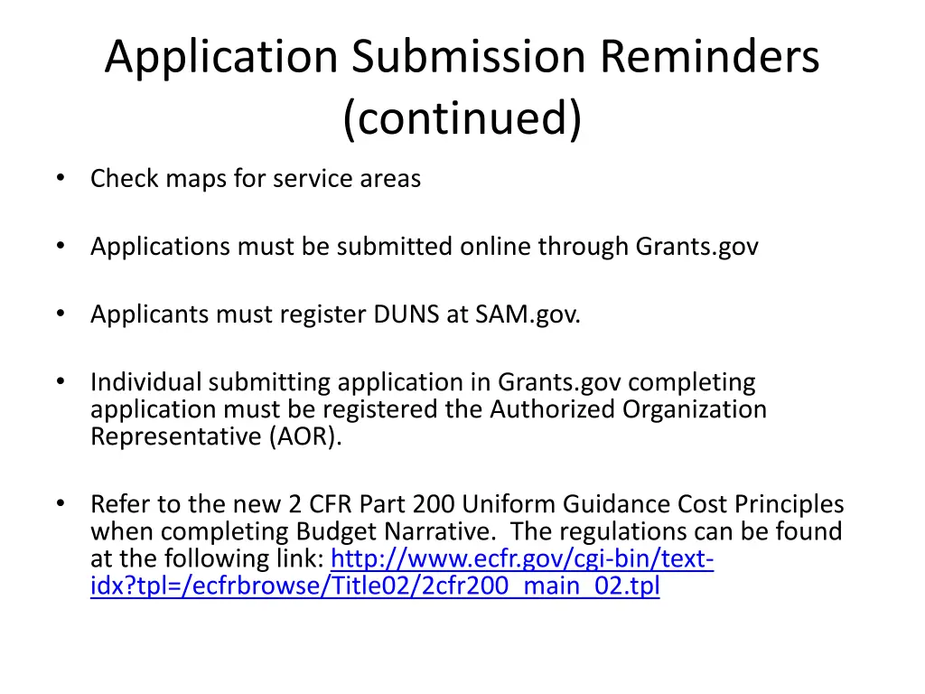 application submission reminders continued