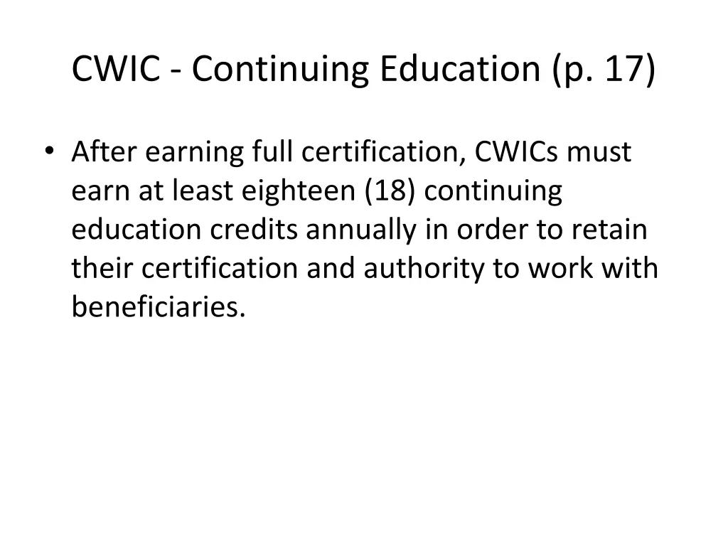 cwic continuing education p 17