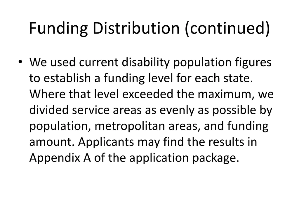 funding distribution continued