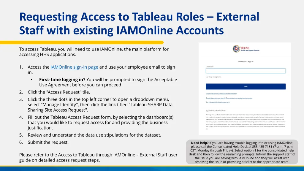 requesting access to tableau roles external staff