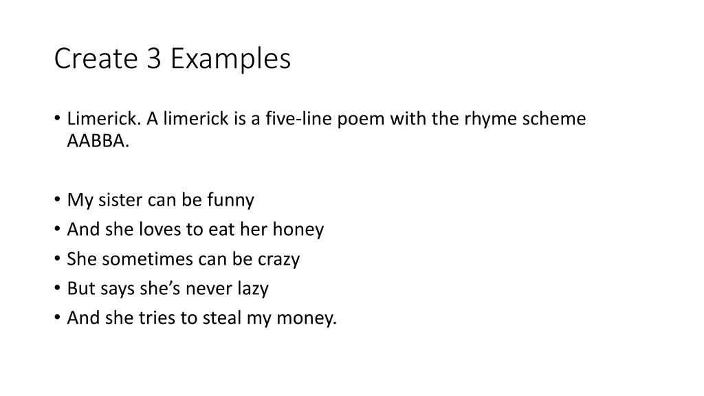 create 3 examples 2