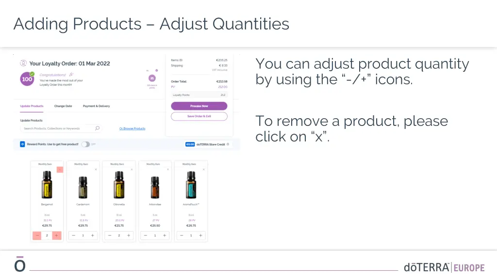 adding products adjust quantities