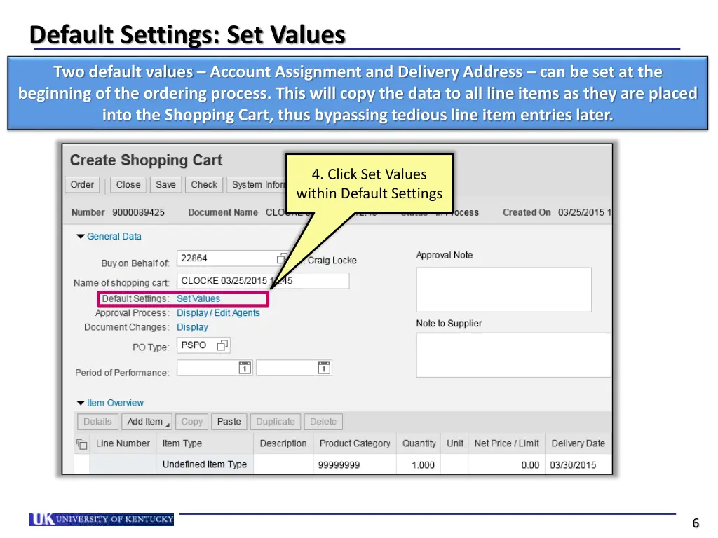 default settings set values