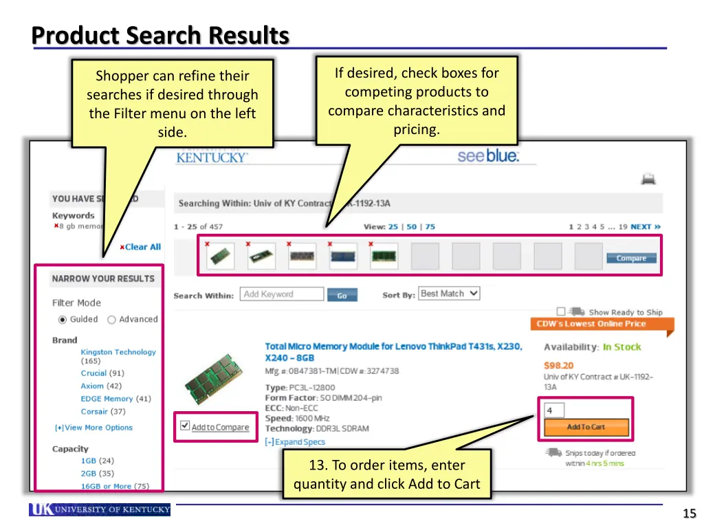 product search results