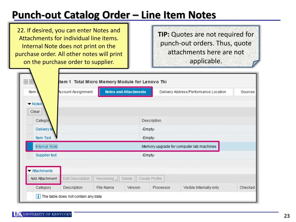 punch out catalog order line item notes