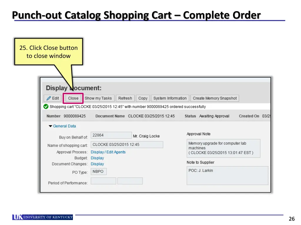 punch out catalog shopping cart complete order