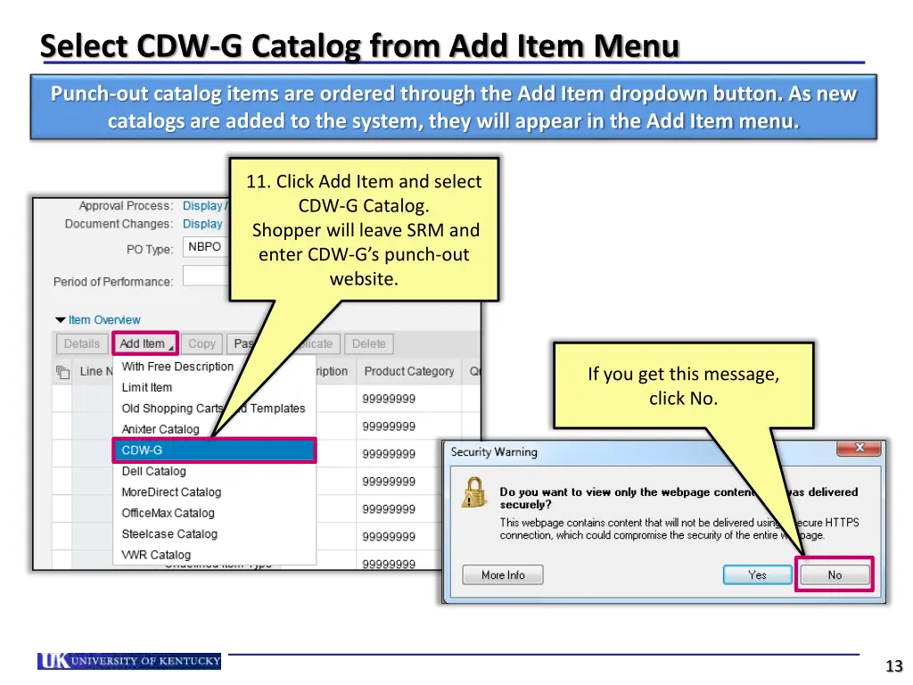 select cdw g catalog from add item menu