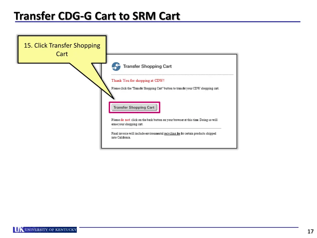 transfer cdg g cart to srm cart