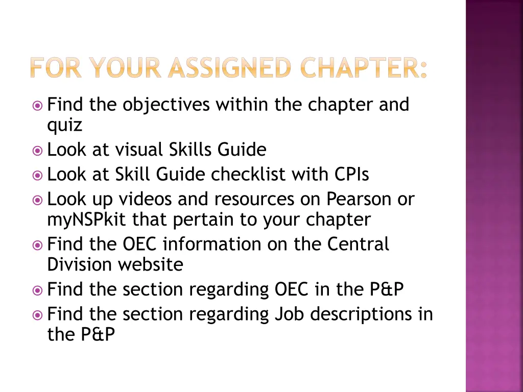 for your assigned chapter