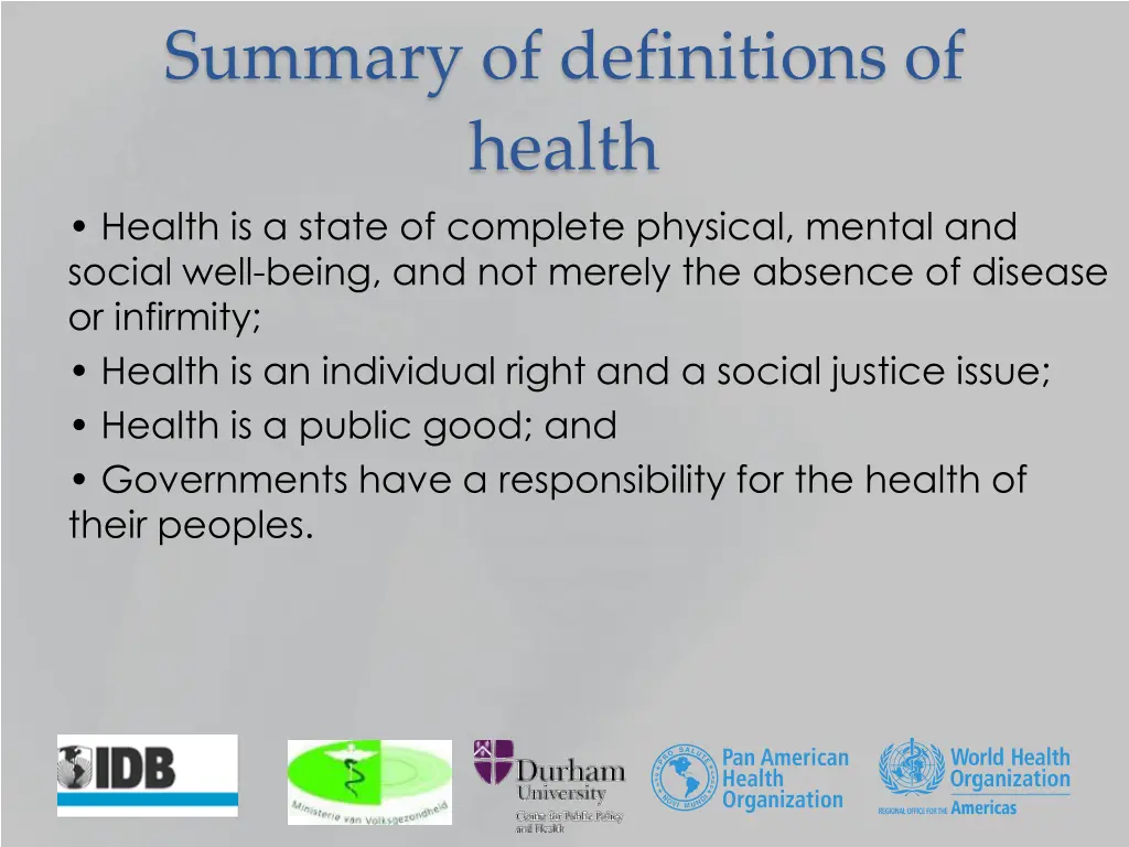 summary of definitions of health health
