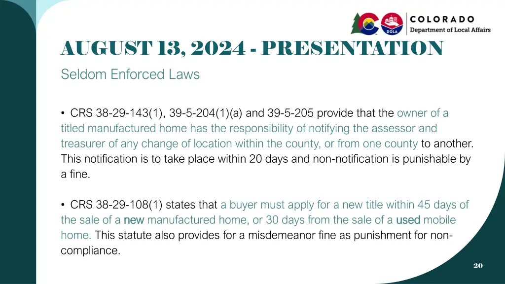 august 13 2024 presentation seldom enforced laws