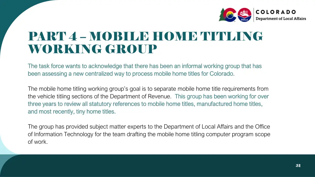 part 4 mobile home titling working group