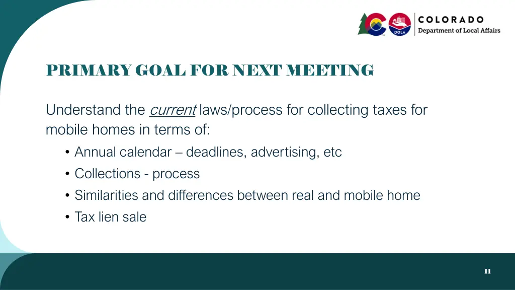 primary goal for next meeting