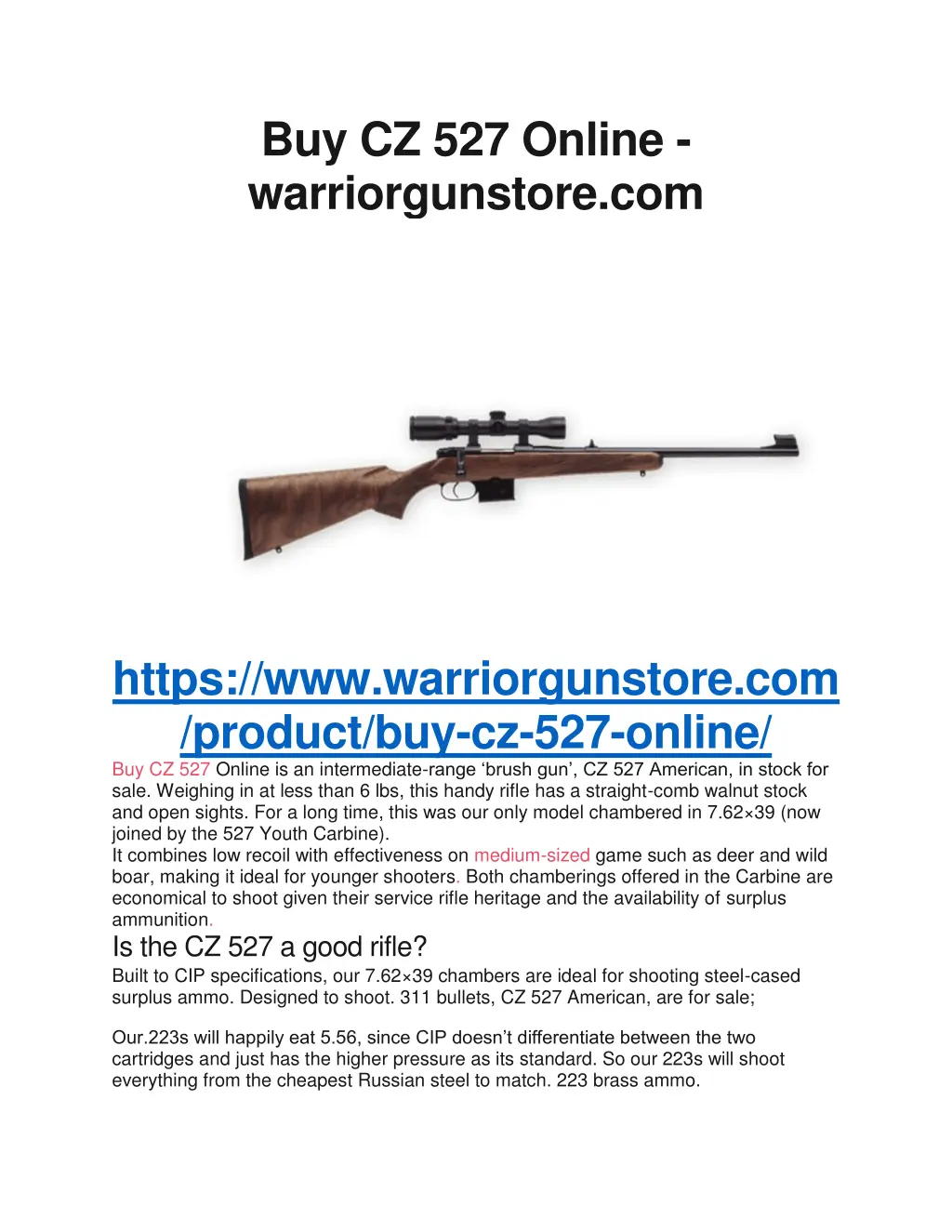 buy cz 527 online warriorgunstore com