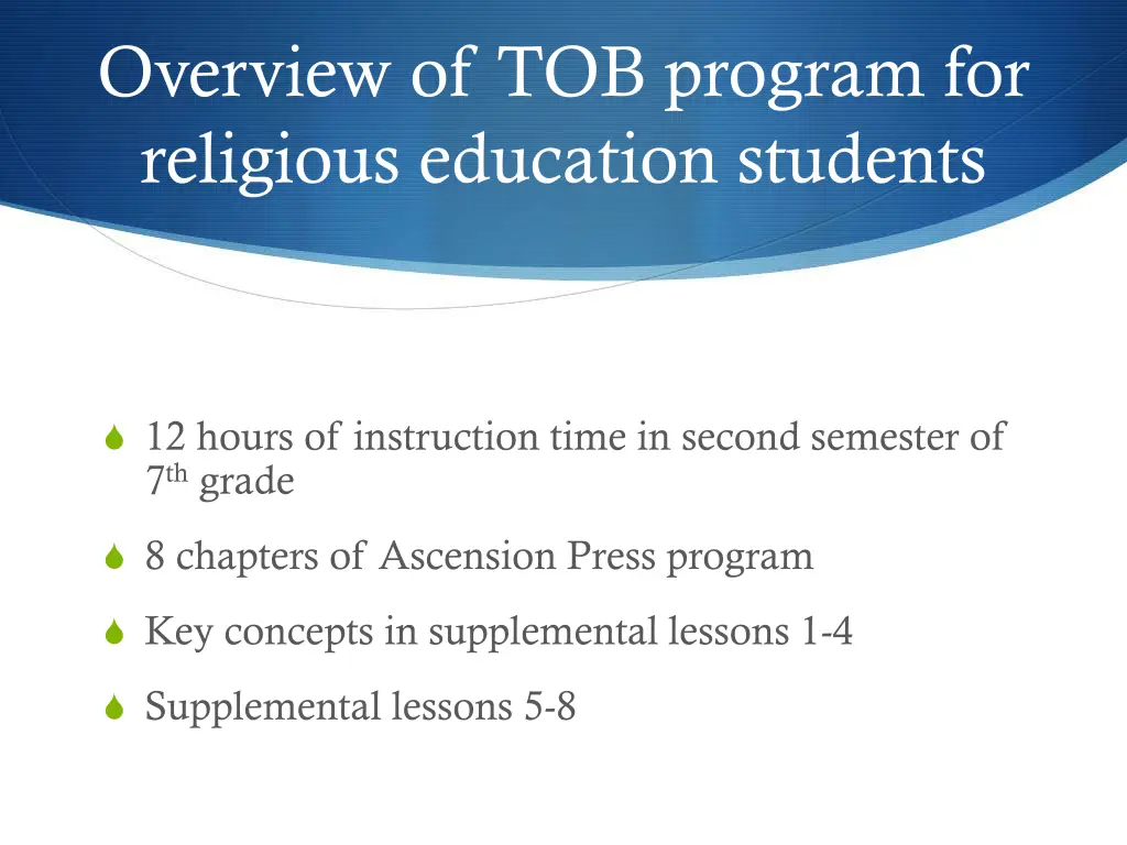 overview of tob program for religious education