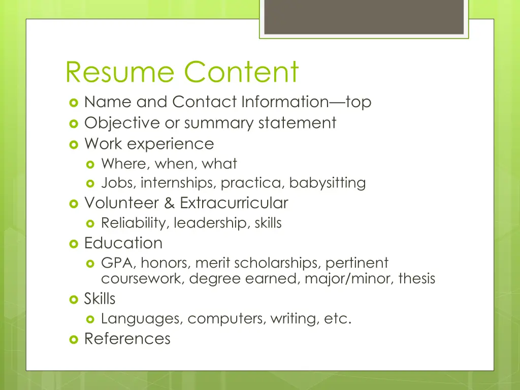 resume content name and contact information