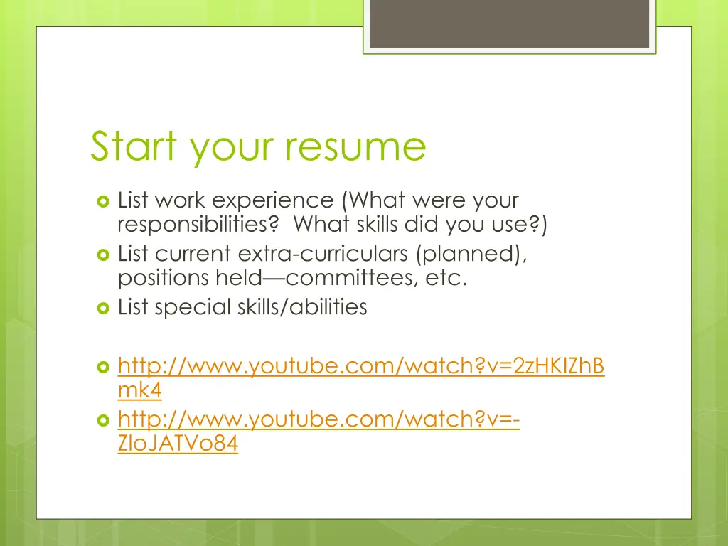 start your resume