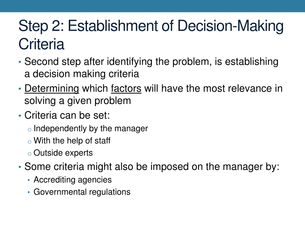 step 2 establishment of decision making criteria