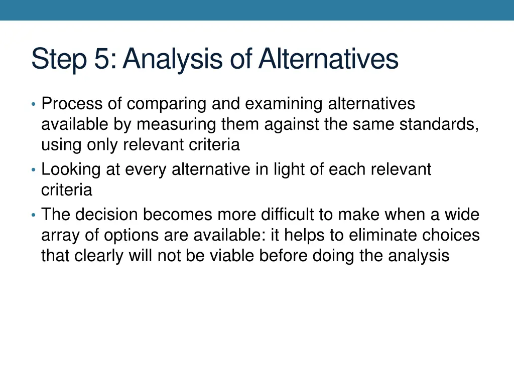 step 5 analysis of alternatives