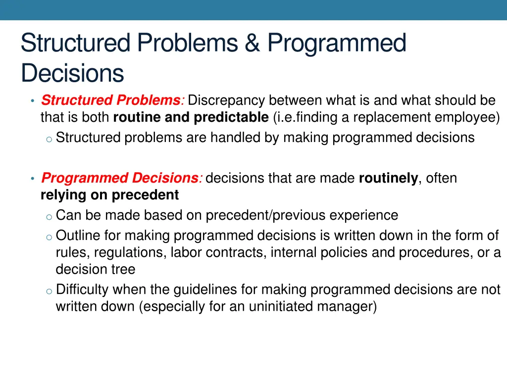structured problems programmed decisions