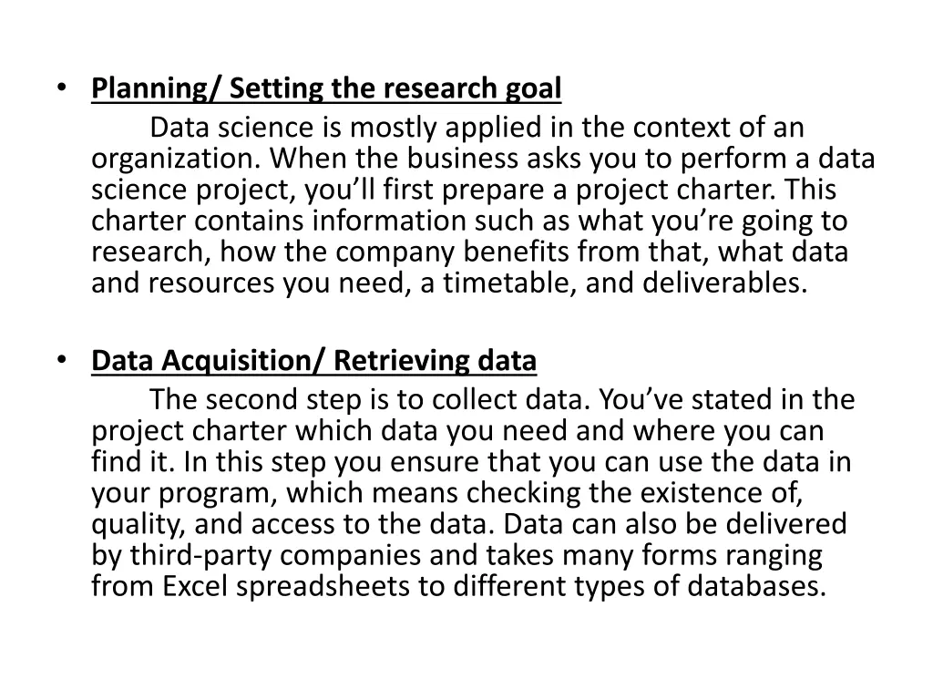 planning setting the research goal data science
