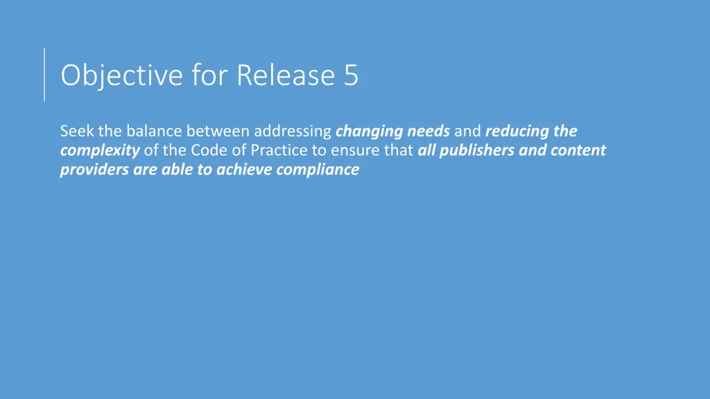 objective for release 5